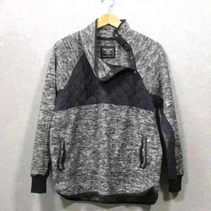 ABERCROMBIE Sweatshirt Fleece Quilted Gray Pullover Jacket Snap Neck Women Large